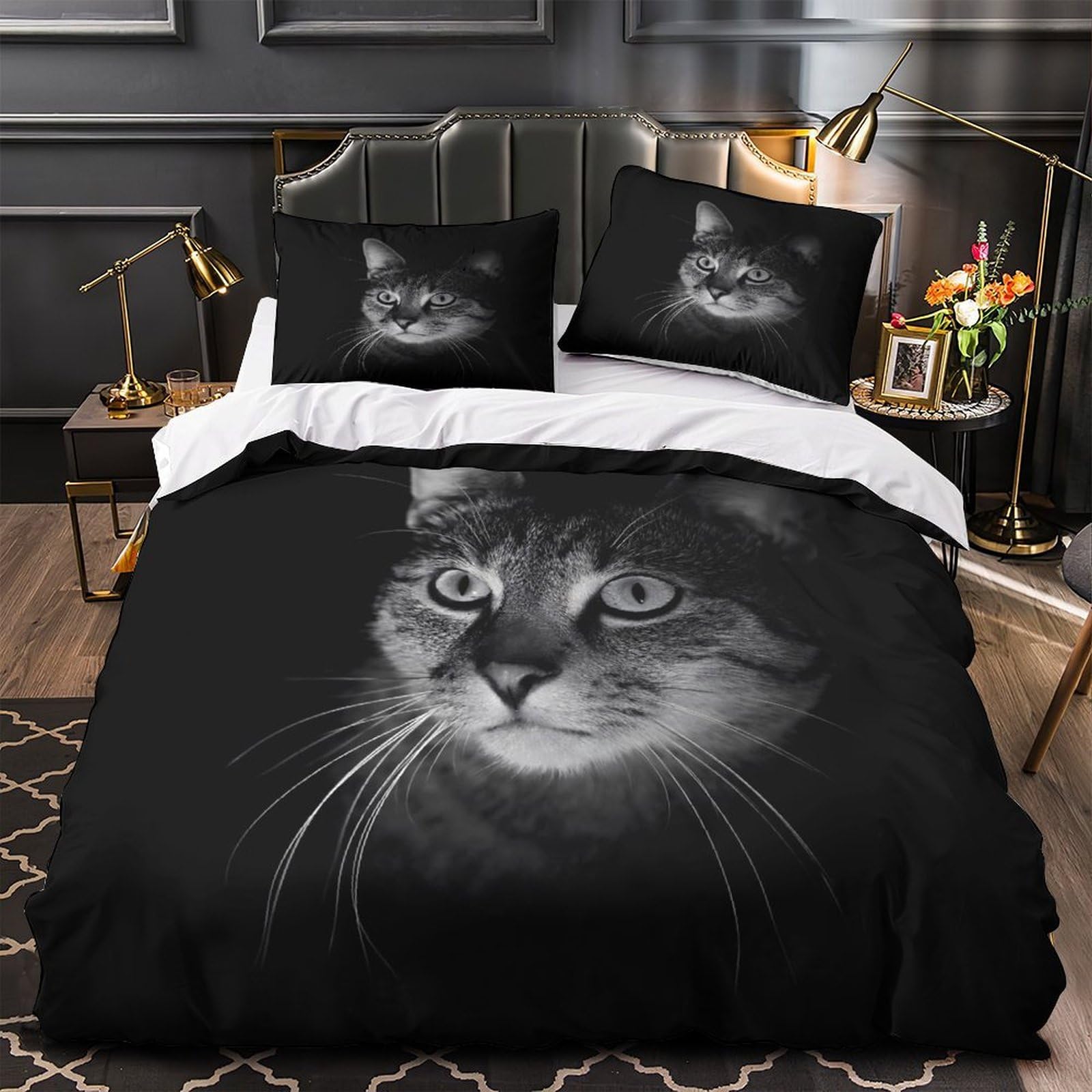 Housse de couette chat hypoallergénique avec fermeture éclair utile