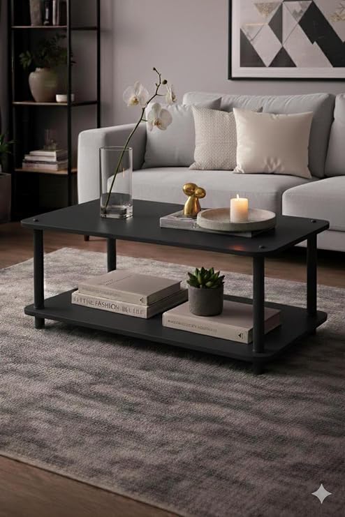 Volrant Orta Sehpa Modern Dikdörtgen Sehpa 70x30x38 cm – MDF Malzeme, Dekoratif Salon Sehpası, Raflı Tasarım (Siyah)