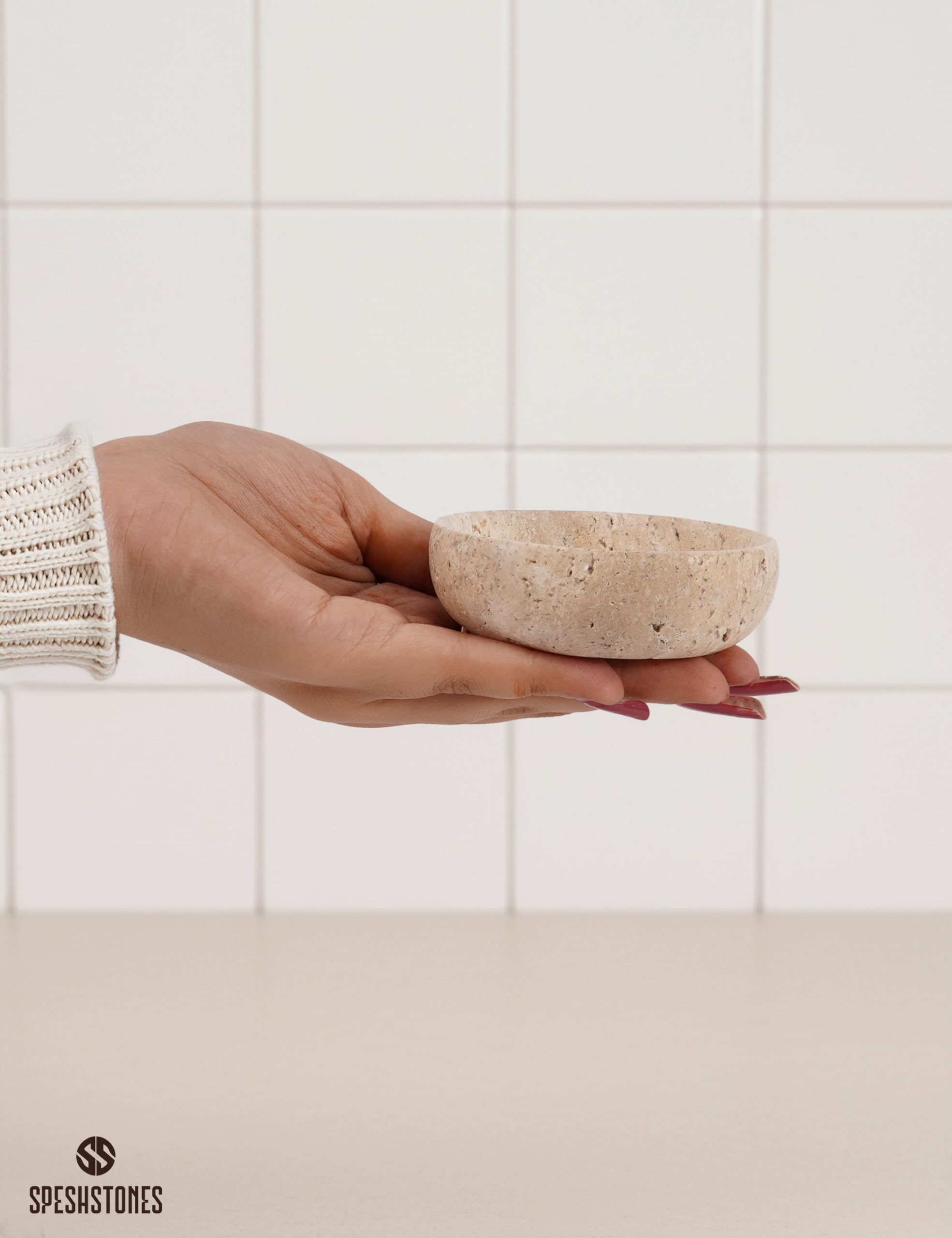 SPESHSTONES Set di 3 Ciotole in Marmo Fatte a Mano in Travertino & Set di Piatti per Cucina e Sala da Pranzo - Piccoli Piatti da Portata, Ciotola Mini, Ciotola per Salsa in Marmo