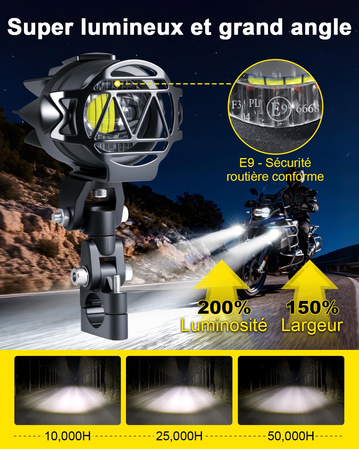 Dinfu 40W phares supplémentaires LED pour moto 9v-60v 4000LM phares antibrouillard ronds à LED avec faisceau de câbles, interrupteur et support IP68 projecteurs pour moto ATV SUV tout-terrain 4x4