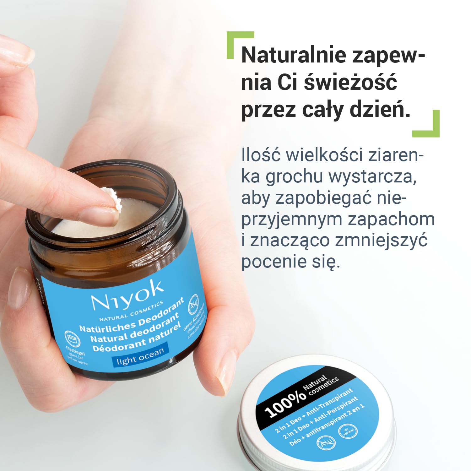 Niyok 2w1 Dezodorant krem LIGHT OCEAN 40 ml, Naturalny crem antyperspiracyjny bez aluminium, 24h ochrona przed potem i nieprzyjemnym zapachem, Krem do dezodorantu unisex, Wegański, certyfikat COSMOS