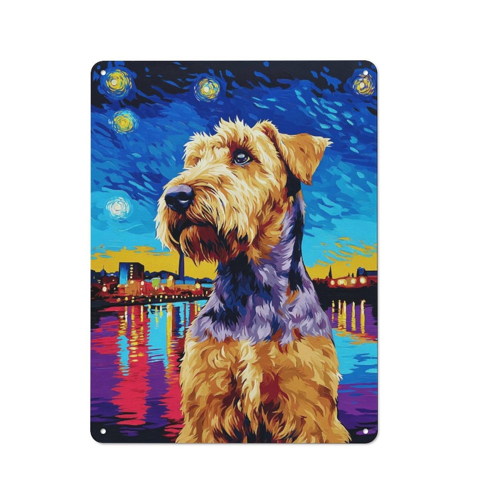 Junmoney Starry Night Dog Portrait -22 Metal Sign 40X30cm With For Hallway Wall, Rustic Decor, For Furnishing A New Hallway With Rustic Decor