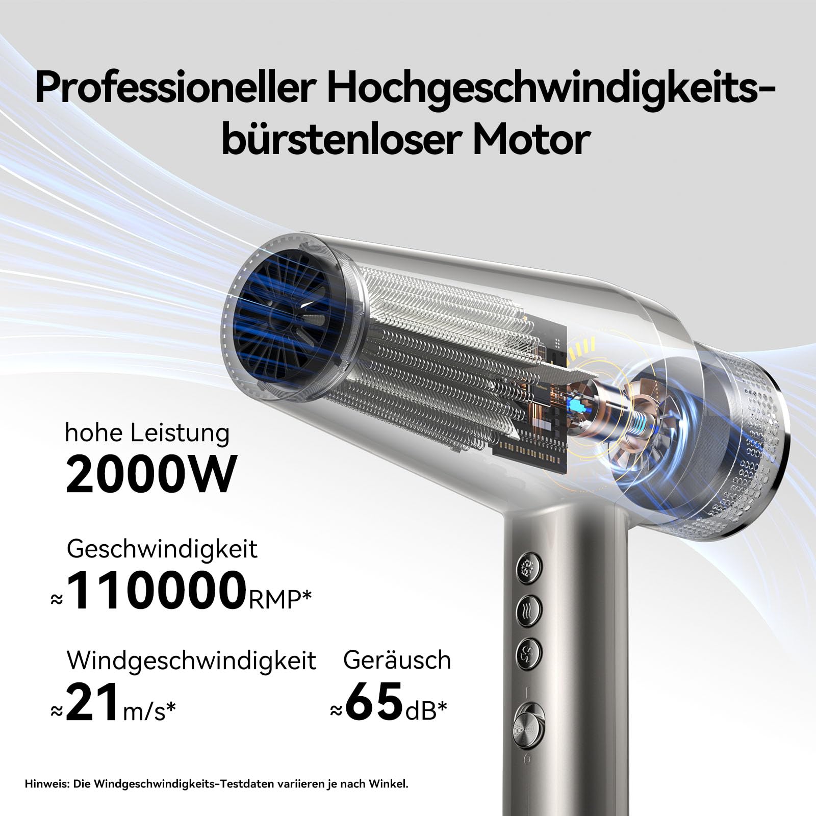 FirePhoenix M2 Profi-Haartrockner, 110.000 U/min, Ionen, 3 Stufen, leise | 110.000 U/min Schnell-Trocknung. Ionen Technologie. 3 Temp.-/Geschwindigkeitsstufen. Diffusor + 2 Magnetdüsen. Leise.