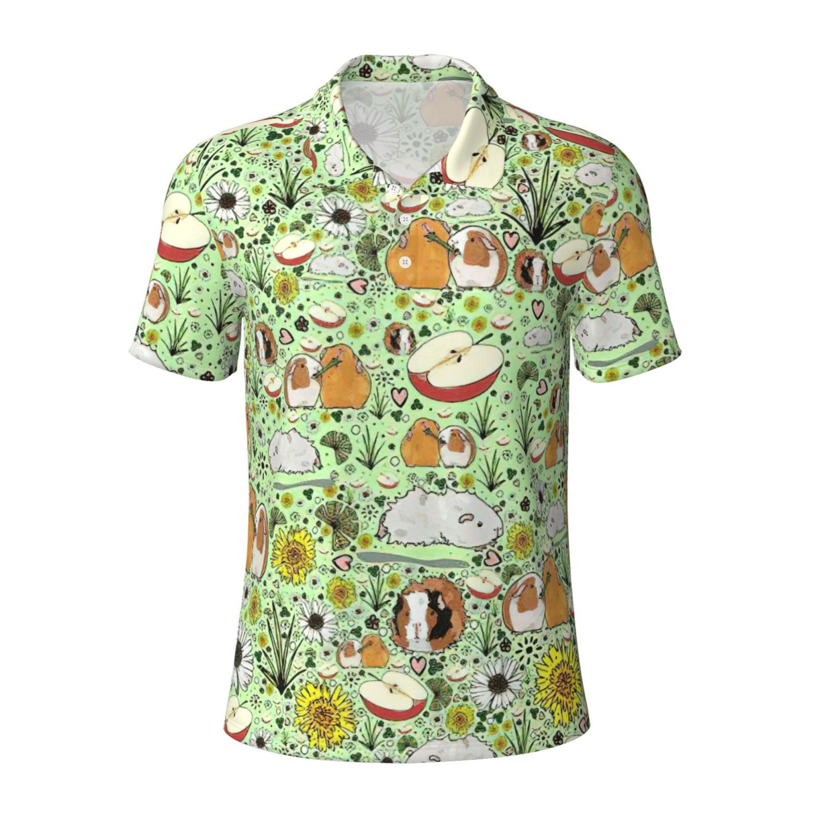 Miekgps Men's Black Guinea Pig Print Polo Shirts Short Sleeve Moisture Wicking Hawaiian Golf Shirts For Fun, Xl