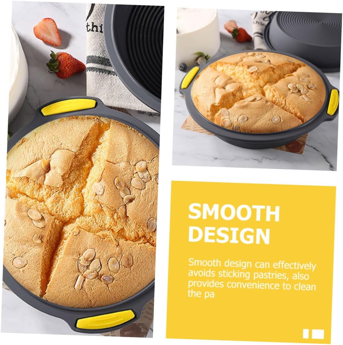 Heat- Silicone Cake Pan with Smooth Edges Non-stick Round Baking Mold for Kitchen Multi-function Use Easy Gray with Random Handle Color Random Color