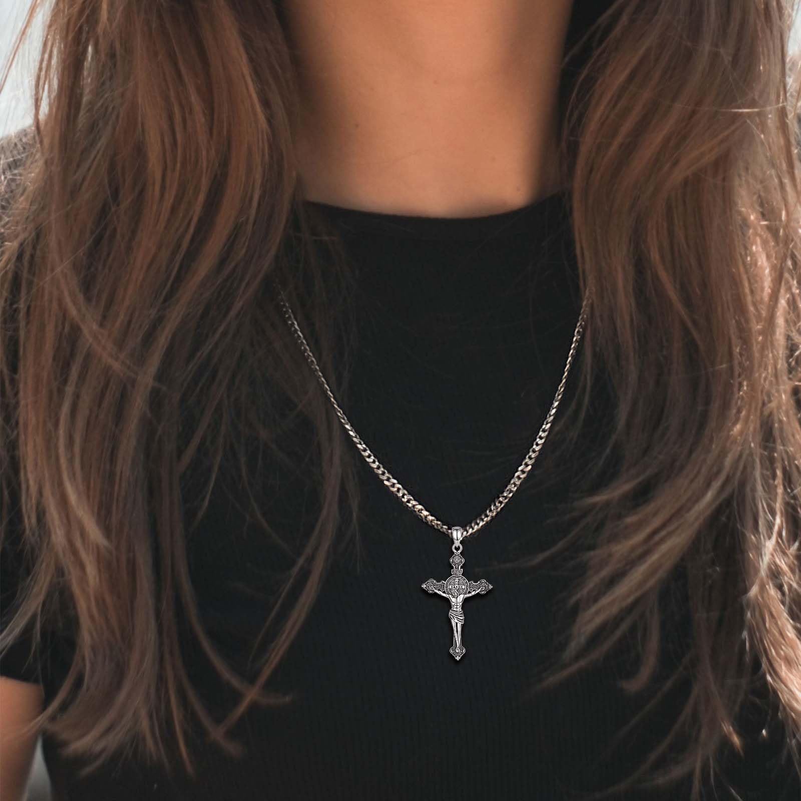 INFUSEU St. Christophorus/St. Michael/St. Benedikt/Heiliger Jude//Jungfrau Maria Medaille Jesus Kreuz 7 Erzengel Siegel 925 Sterling Silber Anhänger für Männer Frauen Heilige Religiöse Amulette
