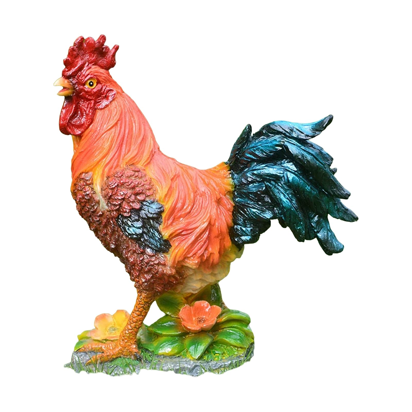Pasisuu Lifelike Chicken Figurine Resin Hen Rooster Garden Statue Realistic Farm Animal Sculpture Waterproof Outdoor Decor Rustic Ornament Standing Lawn Figurine 16-28cm Tall G