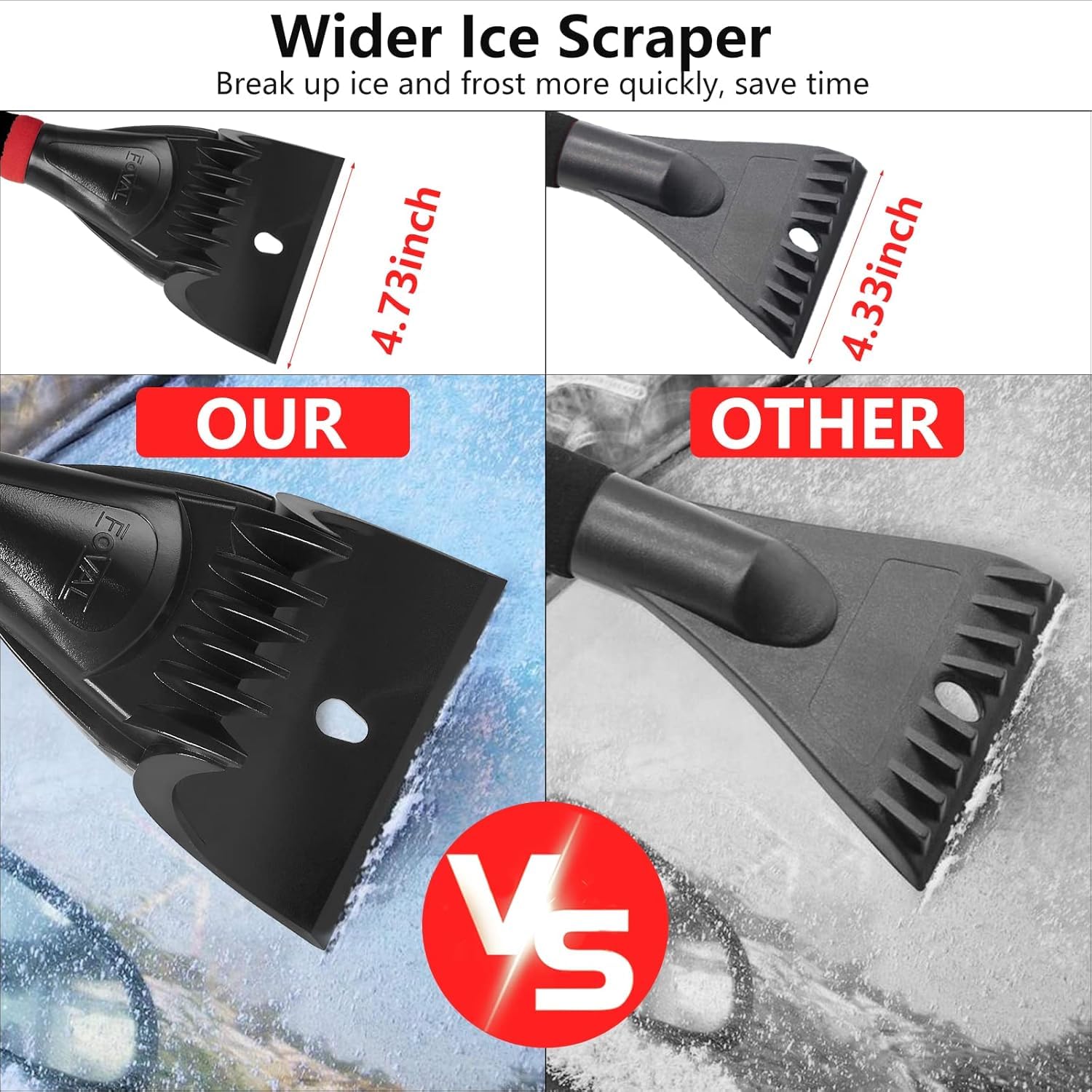FOVAL Eiskratzer Schneebürste (68,6 cm), breiterer Schneeschaber (12 cm Breite), Schneeräumungs-Autobürste mit bequemem Schaumstoffgriff für Autos, LKWs, SUVs, Windschutzscheibe, Fenster –