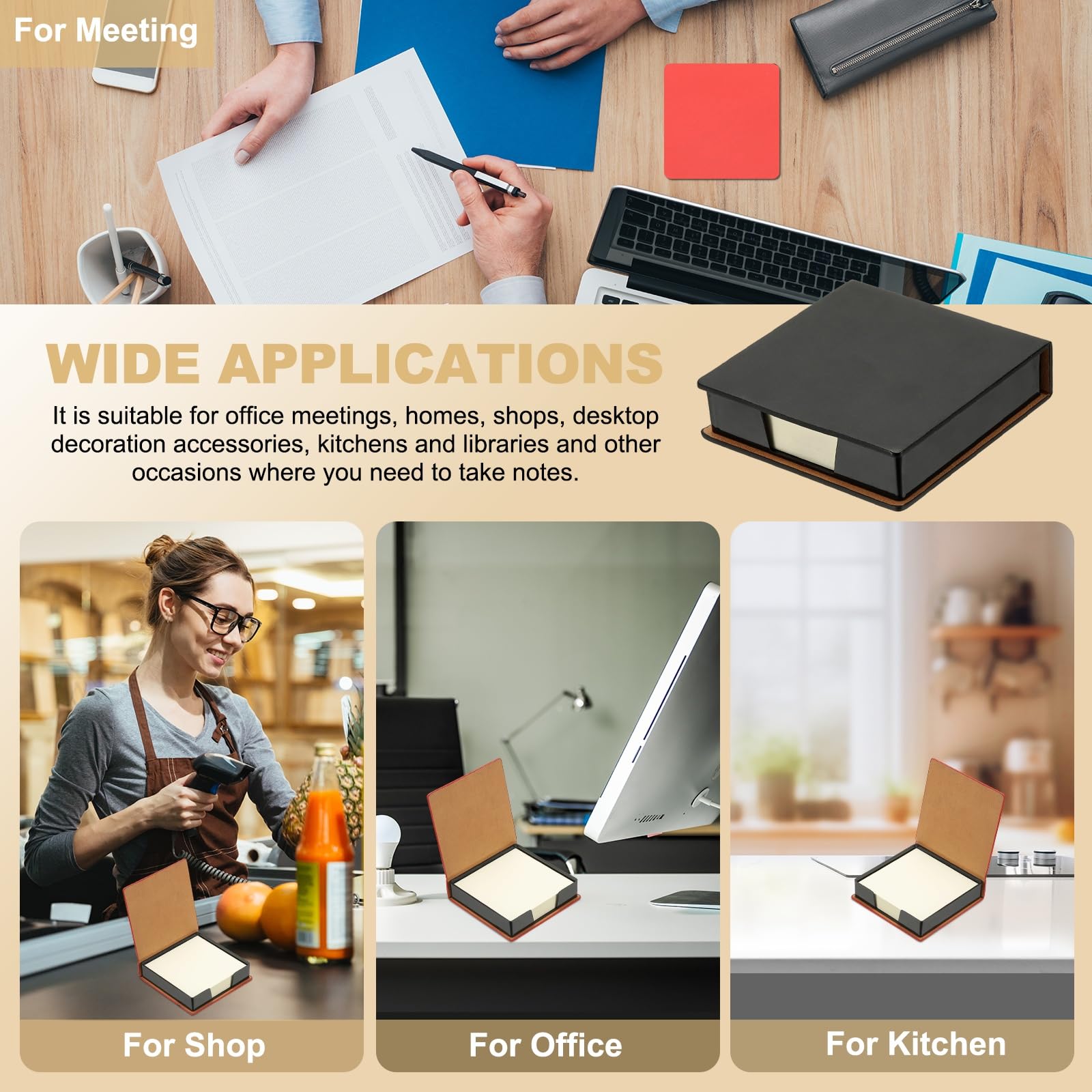 PATIKIL Porte-Bloc Notes En Cuir, Distributeur De Blocs Adhésifs 4x4", Porte-Cartes De Visite Organisateur De Bloc-Notes Pour Bureau Maison Bureau Livres Cahier, Noir