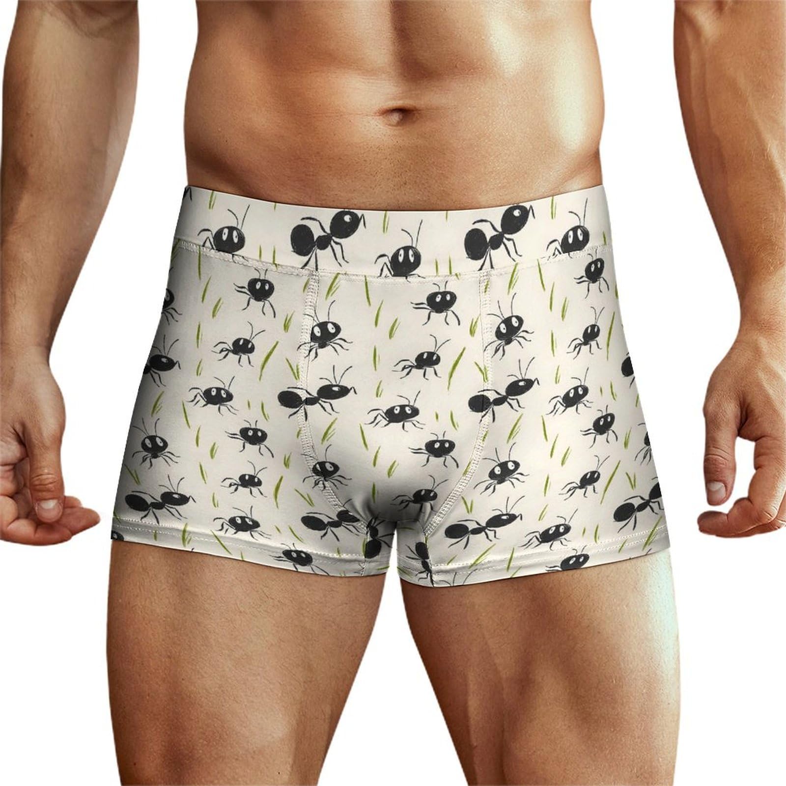 peiyeety Cute Ant Black Print Mens Underwear, Soft Boxers for Men, Moisture-Wicking Breathable Boxer Briefs