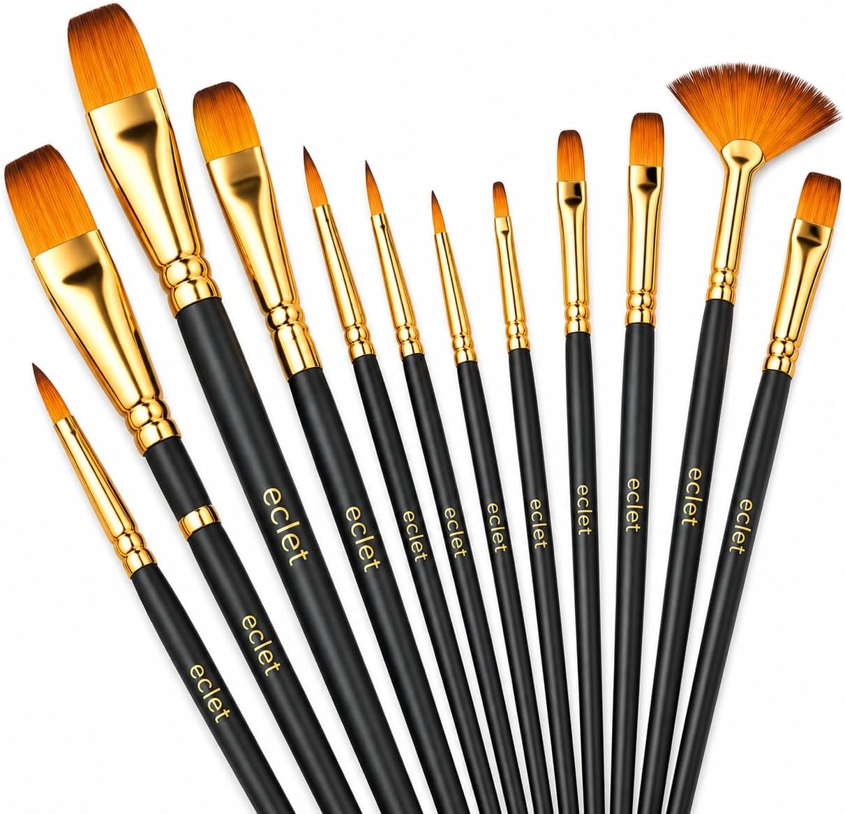 Ecletยฎ Craft Painting Brushes Set of 12 Professional Round Pointed Tip Nylon Hair Artist Acrylic Paint Brush for Acrylic/Watercolor/Oil Painting