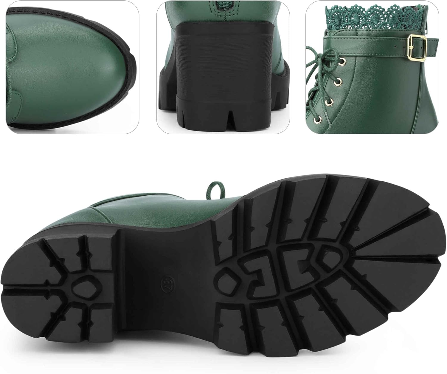 Perphy Goth Platform Heel Lace Boot Chunky Heels Combat Boots for Women