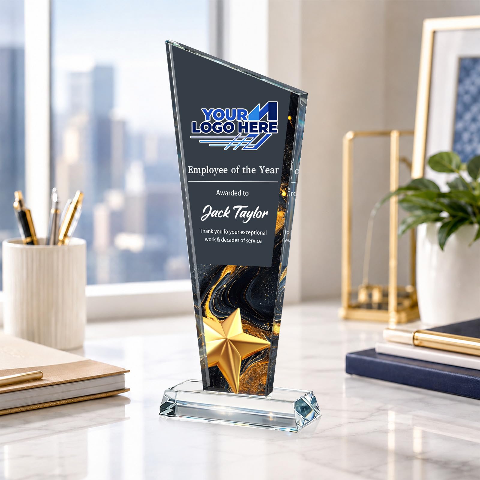 Custom Crystal Trophy Award Personalized Plaque Award with Text Logo Photo Awards Trophies for Employee Recognition Team Graduation Personalized Office Gifts for Boss Coworker Teacher