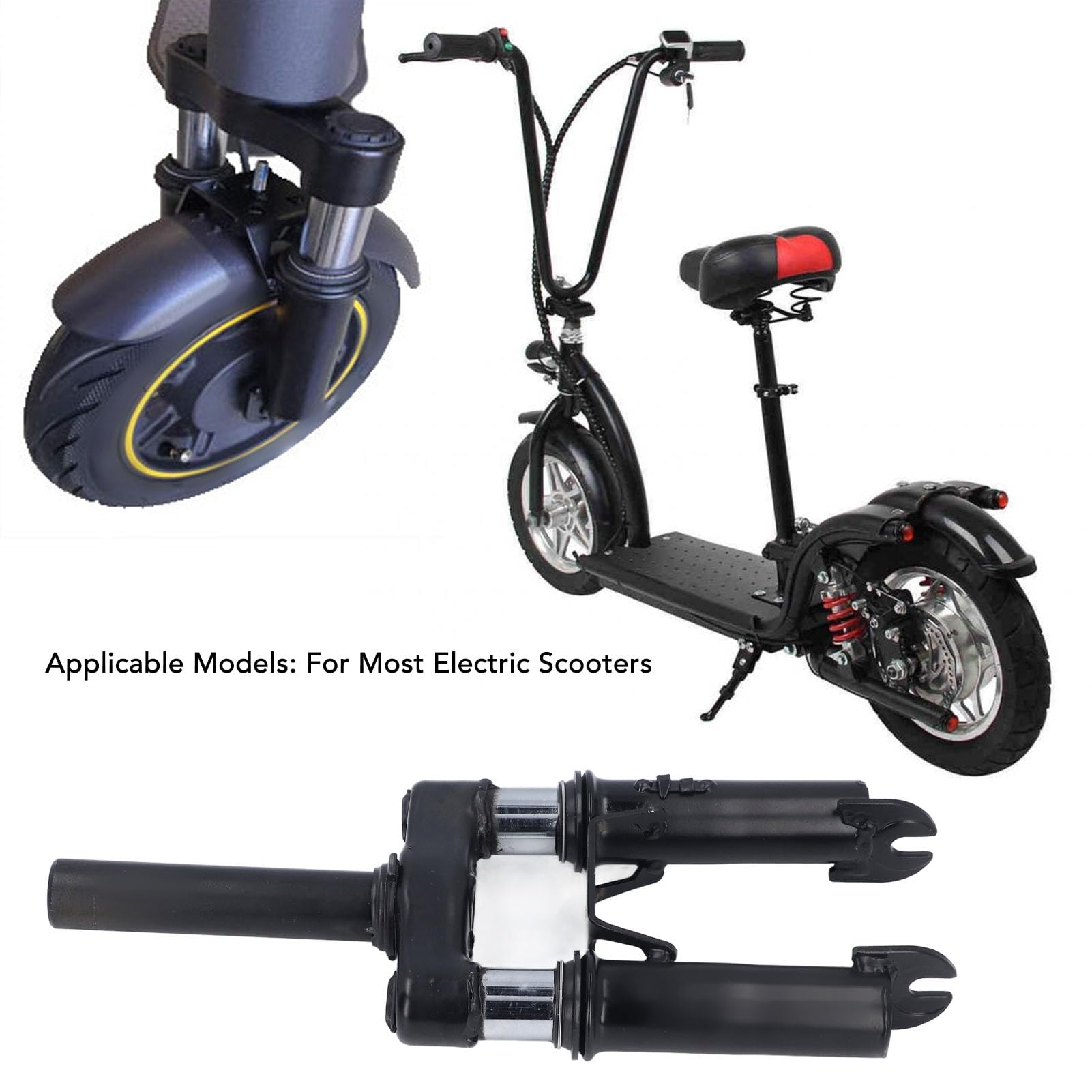 Fourche à suspension avant pour scooter électrique, amortisseur en acier de qualité supérieure, 14 pouces, conduite confortable, réduction des vibrations en douceur pour la