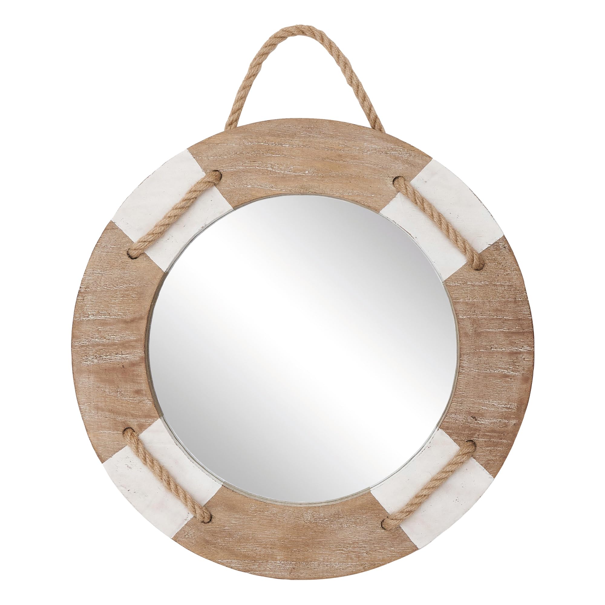 Espejo de Pared Redondo de Madera y Cuerda, Espejo Salvavidas, 44x44 cm, Estilo Marinero con Marco Grueso para Comedor, salón, recibidor, Dormitorio