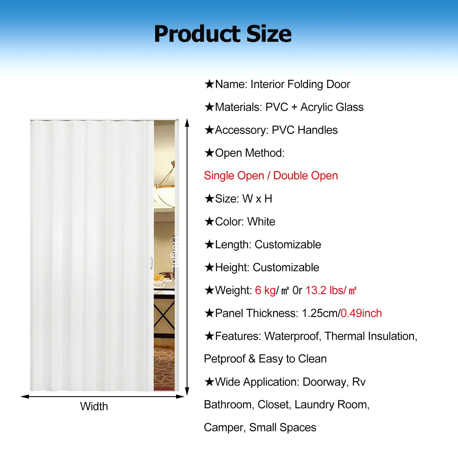 Porta a fisarmonica in PVC bianco, divisorio con vetro acrilico, porta scorrevole per armadio, ufficio, cucina, hotel, lavanderia, 68,6 x 203,2 cm