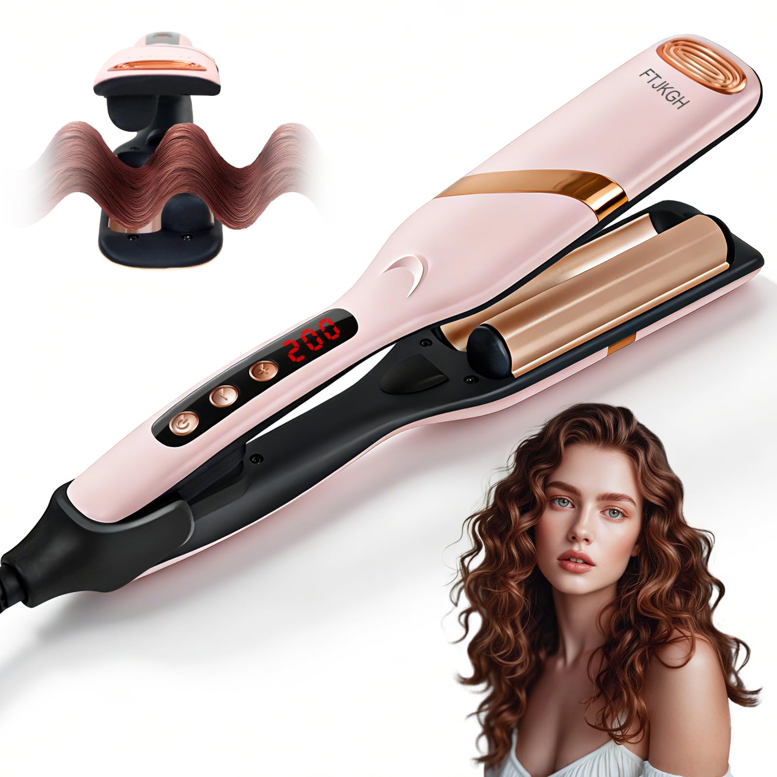 Piastra Onde per Capelli 32mm Arricciacapelli, Piastra Beach Waves per Principianti, Ondulatore per Capelli con 2 Barili 5 Temperature，Riscaldamento Rapido in 30s