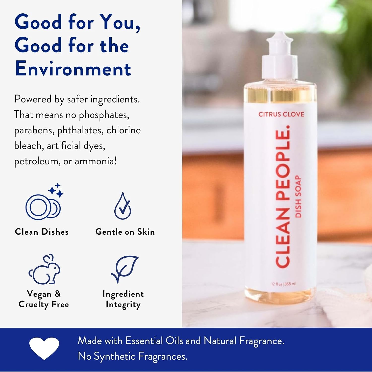 THE CLEAN PEOPLE Liquid Dish Soap - Clean, Simple Ingredients - Extra Scrubbing Power (Citrus Clove Scent) 12 fl. oz (3 Pack) - Image 2