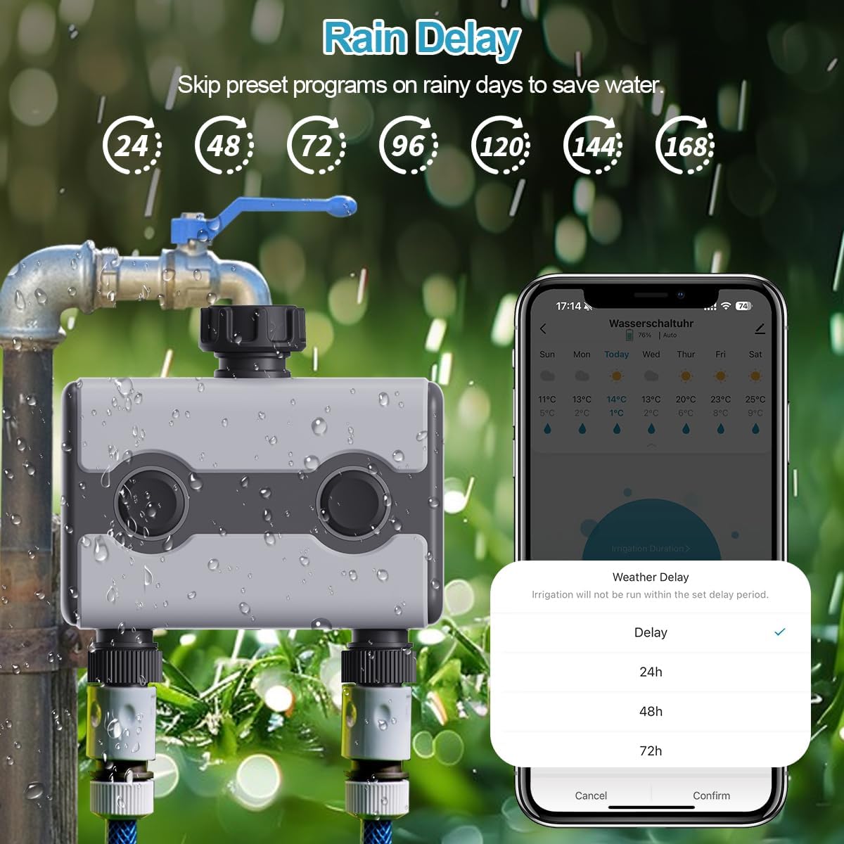 Rain Delay feature in Aqualin Water Timer App