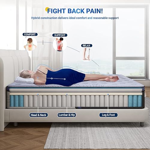 Miniatura 4 de Avenco Colchón King tamaño King en una caja, colchón híbrido de firmeza media de 10 pulgadas, tamaño King, resortes interiores de bolsillo para