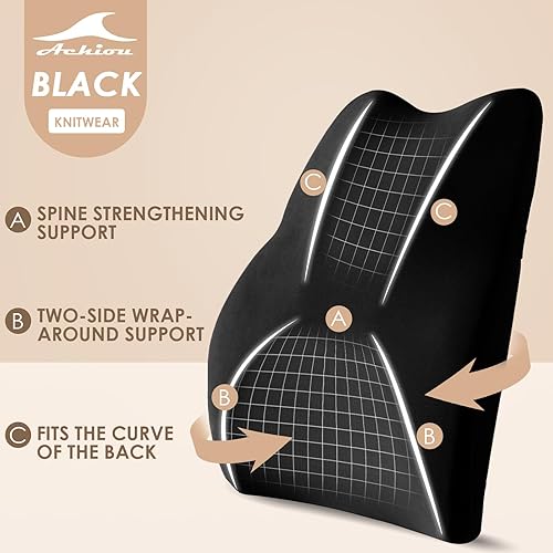 Miniatura 3 de Achiou Almohada de apoyo lumbar para silla de oficina, almohada de apoyo de respaldo para silla de juegos de computadora, espuma viscoelástica, uso