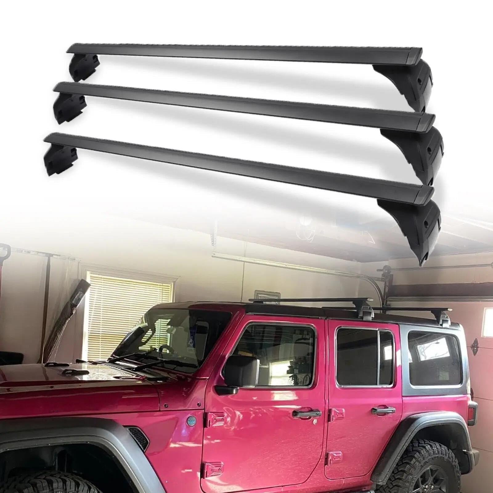 Cofre Techo Barras Transversales para Portaequipajes De Techo 3 Piezas para Jeep para Wrangler JK JL 2007-2025 con Cerradura Antirrobo Bolsa Coche