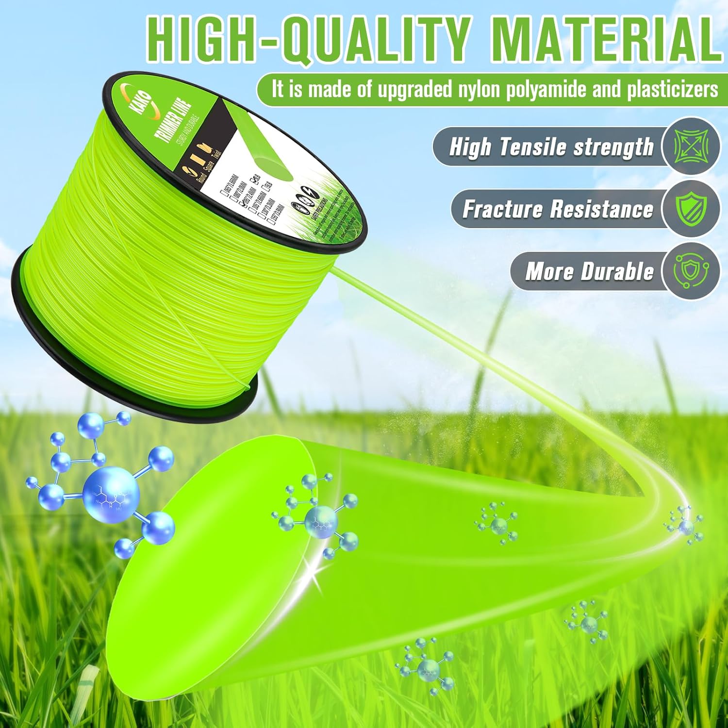 KAKO 095 Trimmer Line Heavy Duty, Weed Eater String .095, String Trimmer Line .095, Weed Eater Line .095, Trimmer String .095In-880Ft-3Lb Weedeater Line .095 Fits Most String Trimmers(Round)