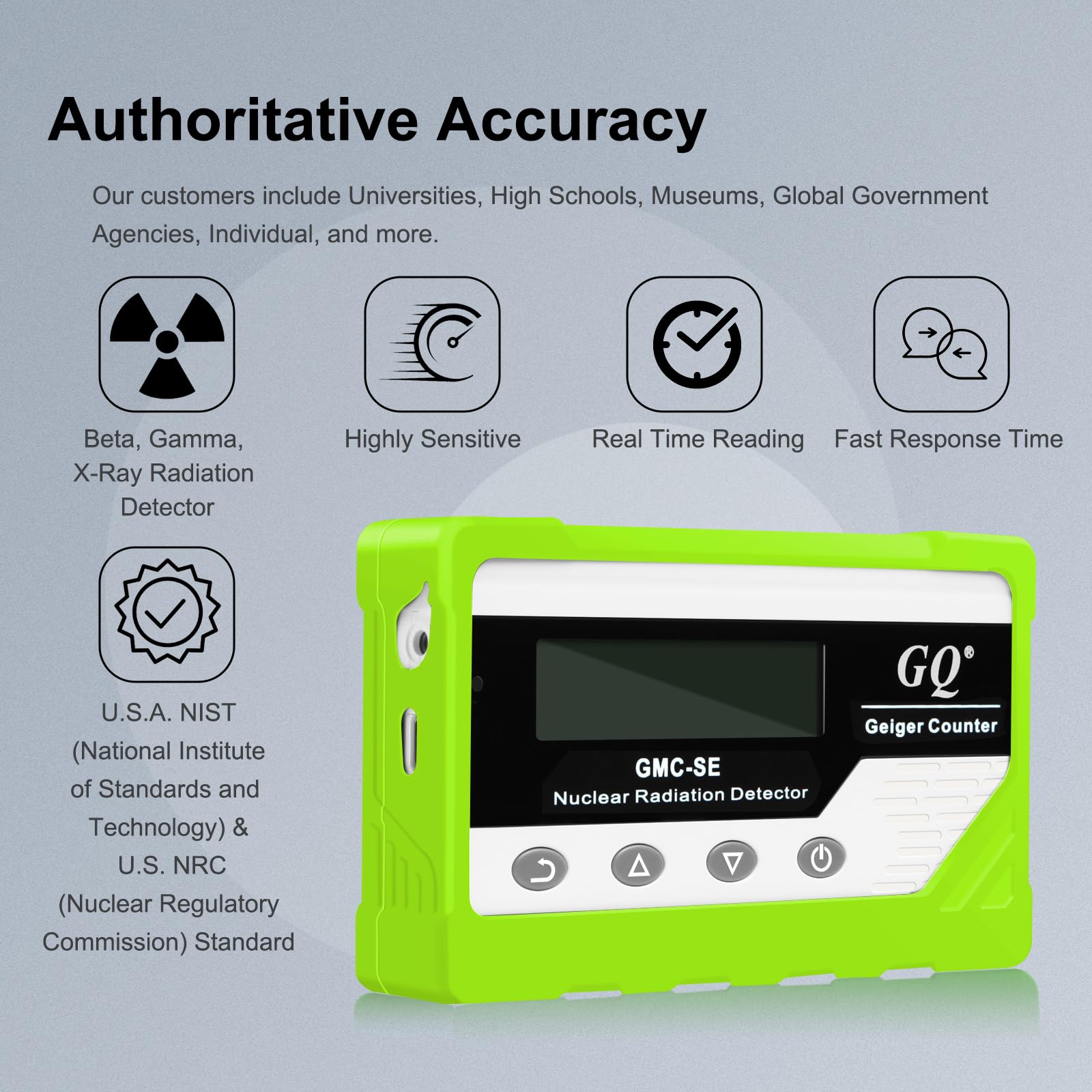 GQ GMC-SE Geiger - Detector de radiación con contador de rayos X beta gamma, medidor de radiación portátil, dosímetro digital de radiación nuclear, dispositivo de grabación automática de datos, funda