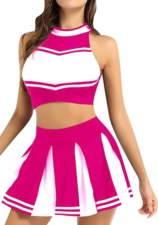 GORIFE Women 2 Pieces Cheerleading Uniforms Crop Top with Pleated Mini Skirts Cheer Leader Fancy Dress