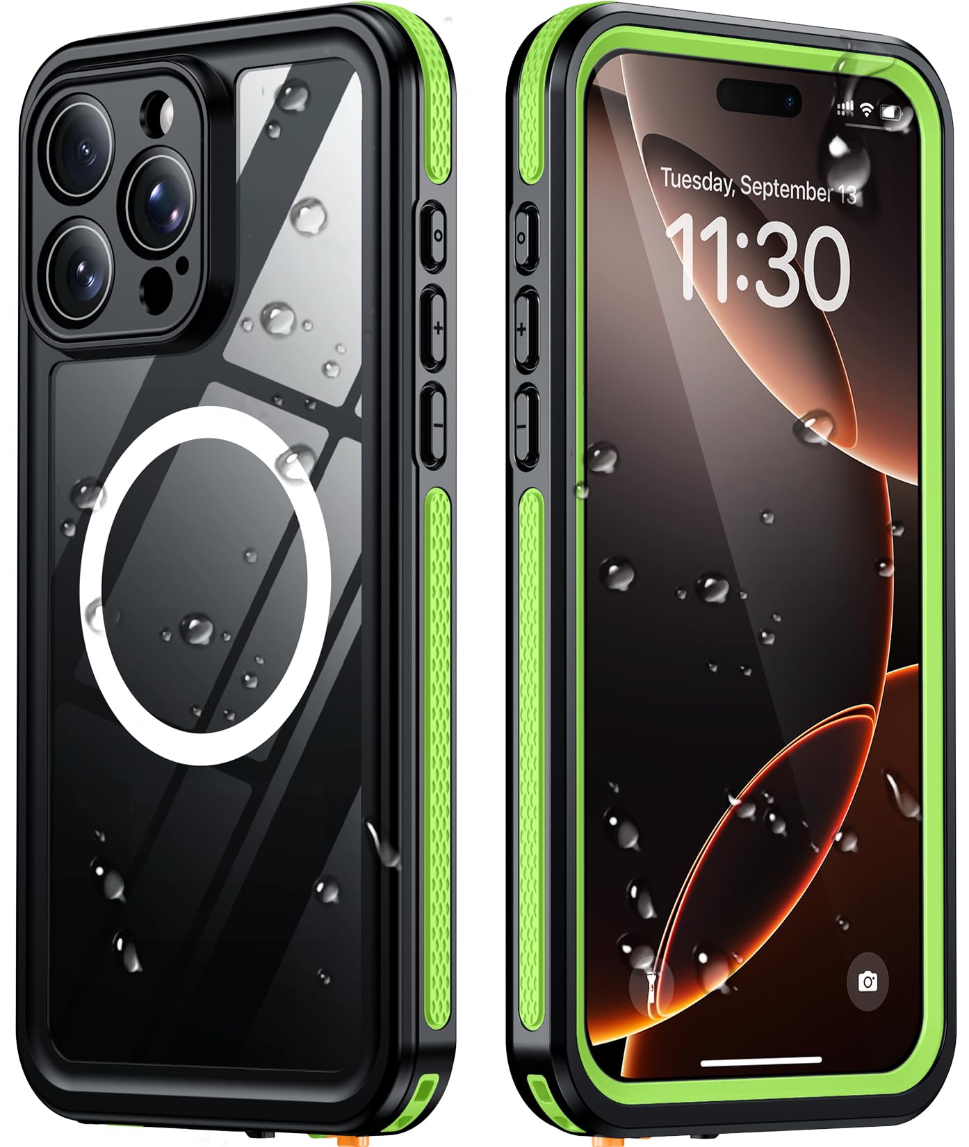 Temdan Designed for iPhone 16 Pro Case Waterproof, Green/Clear