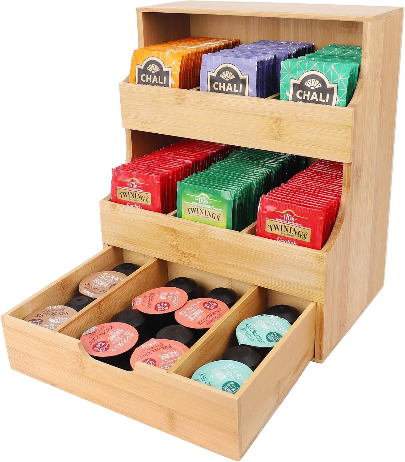 Tea Bag Organizer, Bamboo Tea Bag Holder, Coffee Pod Holder