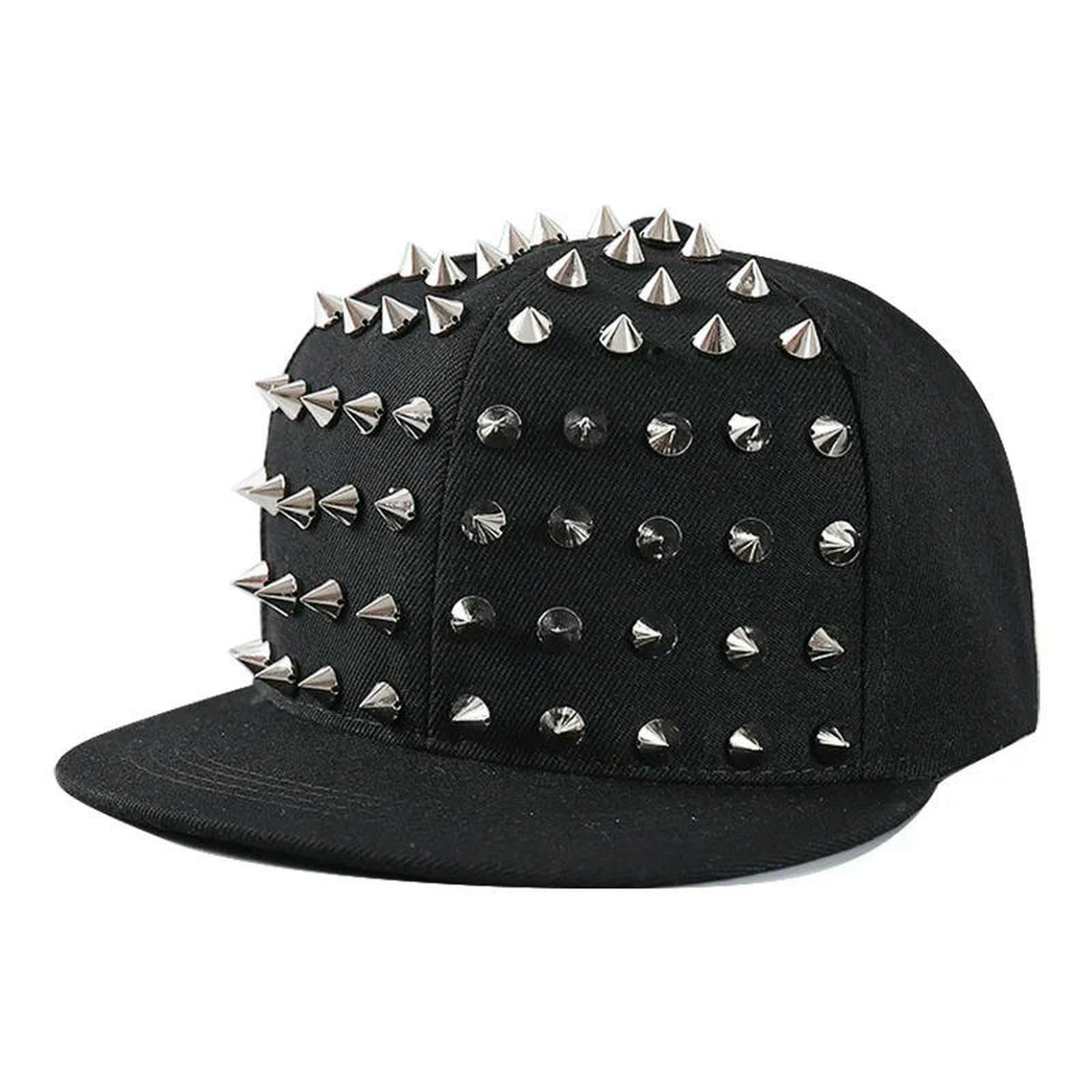 XYNM Baseball Cap Unisex Punk Studded Hip-hop Hat Adjustable Snapback Spike Rivet Stud Cap-Silver-one Size