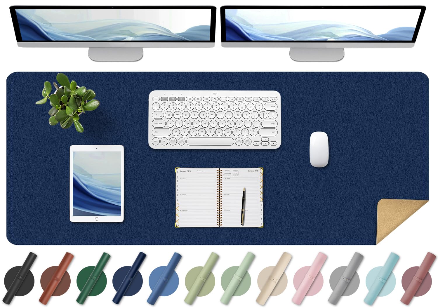 Schreibtischunterlage - Doppelseitige Kork- und Leder-Schreibtischunterlage, Maus- & Tastaturmatte, Rutschfeste Schreibtischschutzmatte für Computer-Matte und Laptopmatte (Dunkelblau, 120x60CM)