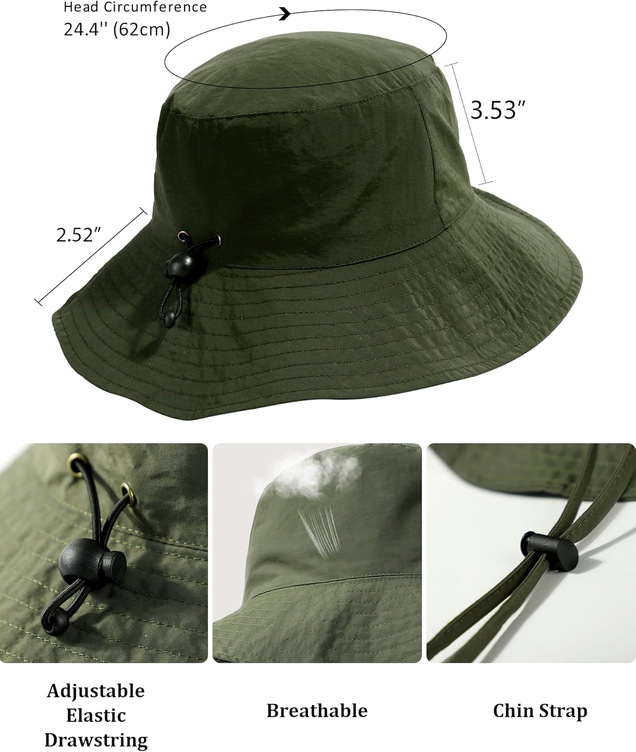 Water-Resistant Sun UPF 50+ Bucket Hat Protection Packable Brimmed Boonie for Women Men Summer Lightweight Hiking Outdoor Cap - Image 6
