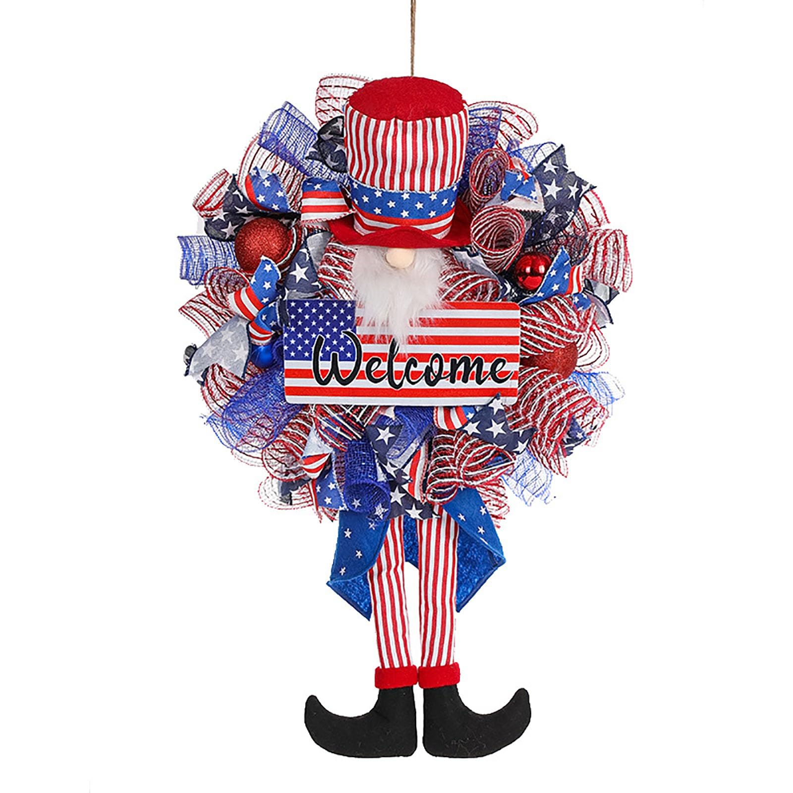 Patriotic Wreath for Front Door Red White Blue Wreath 4th of July Wreaths for Door Wall Memorial Day Decor Independence Day Hanging Decoration for