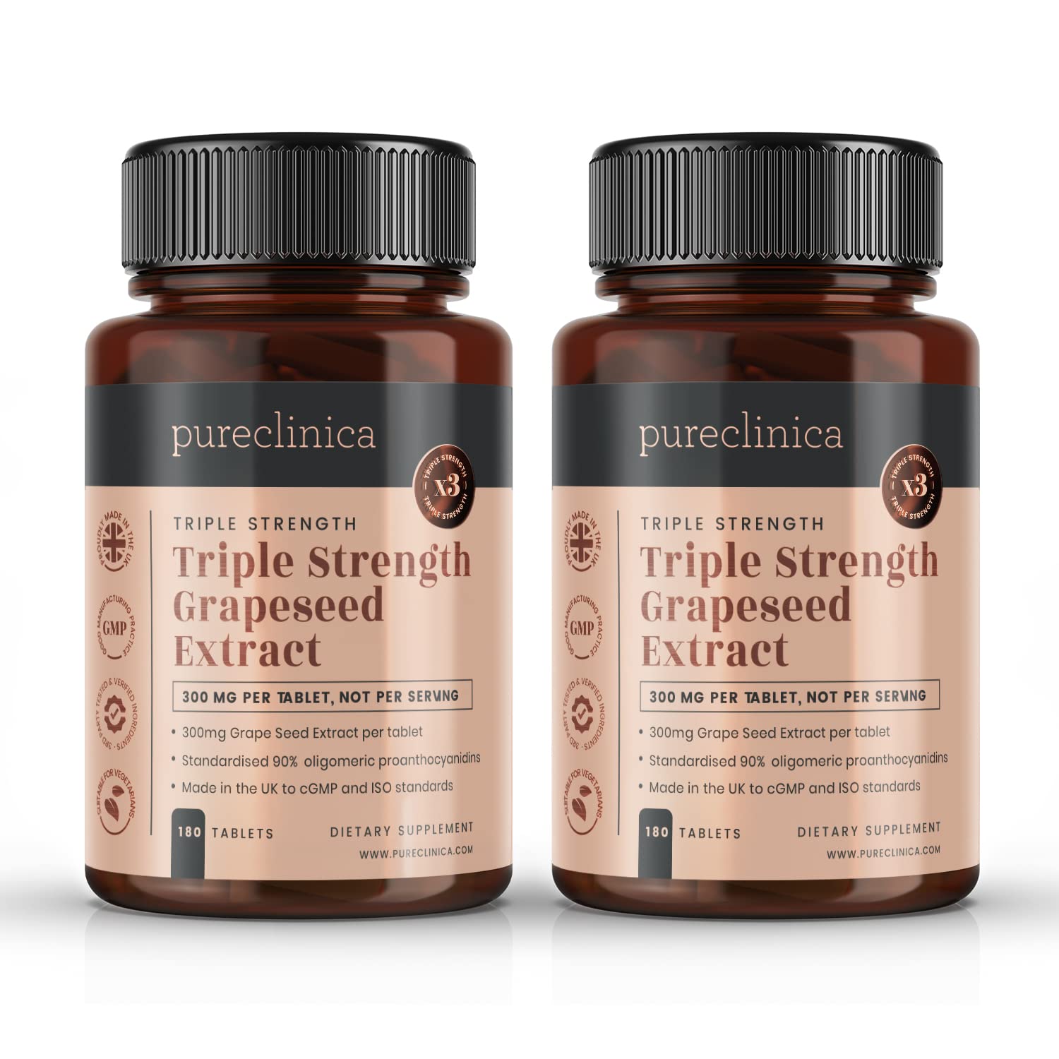 Grape Seed Extract - 300mg x 360 tablets - 90% Oligomeric Proanthocyanidins. Don't settle for the much weaker 50% OPC or 100mg tablets. SKU: GSE3x2