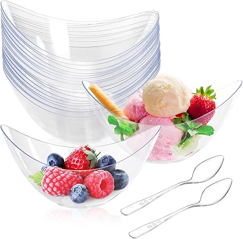 Lawei 150 mini tazas de postre de 2 onzas, bolitas de plástico para postre, platos de postre para aperitivos, cuencos para servir aperitivos,