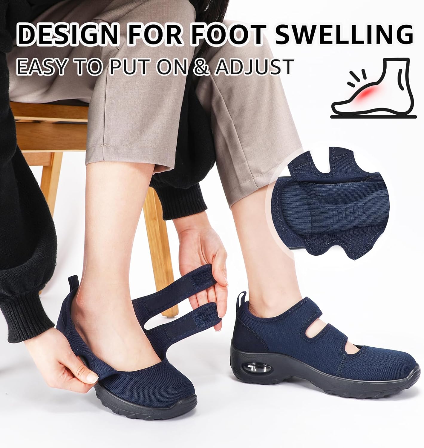 STQ Womens Walking Shoes Non Slip Orthopedic Shoes Adjustable Diabetic Shoes Comfort Mary Jane Shoe - Image 2