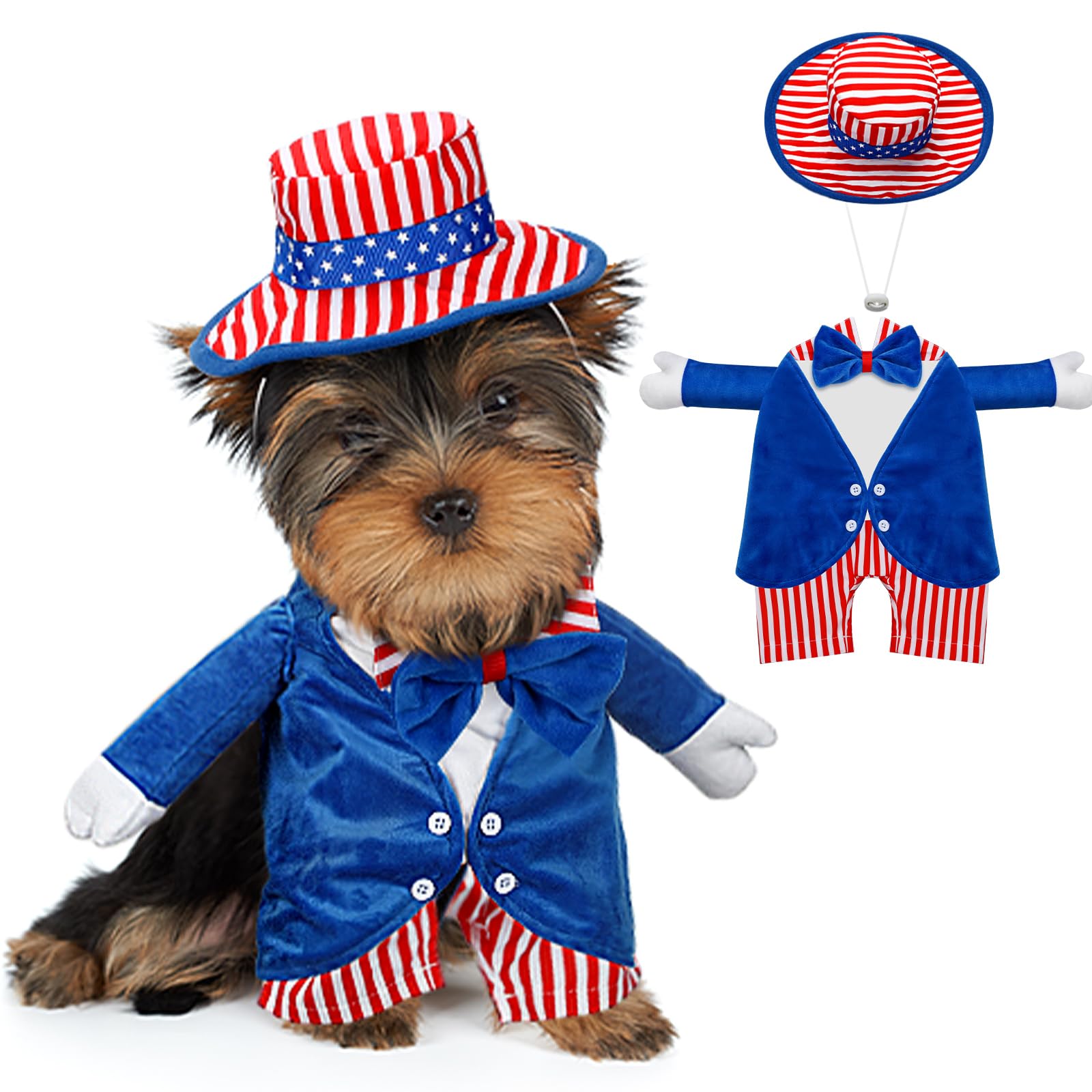 Costume de drapeau américain pour chien Huhumy rouge et bleu à rayures