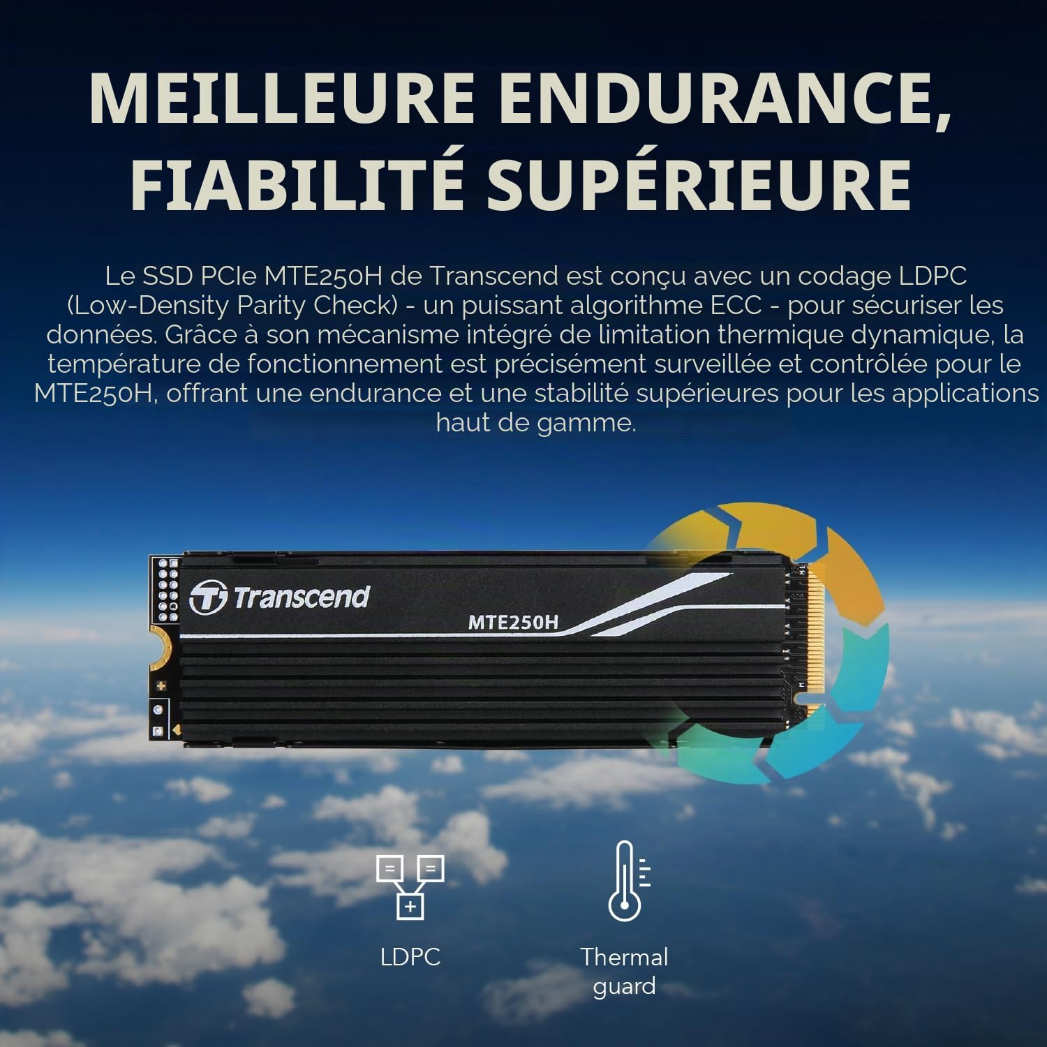 Transcend 1To MTE250H PCIe 4.0 M.2 2280 SSD, 7200 Mo/s, avec dissipateur
