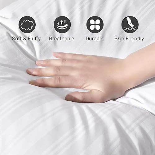 Miniatura 3 de UNIKOME Almohadas de plumas de ganso de lujo con protectores de almohada, funda de 600 hilos, 100% algodón, tamaño Queen, colección de hotel,