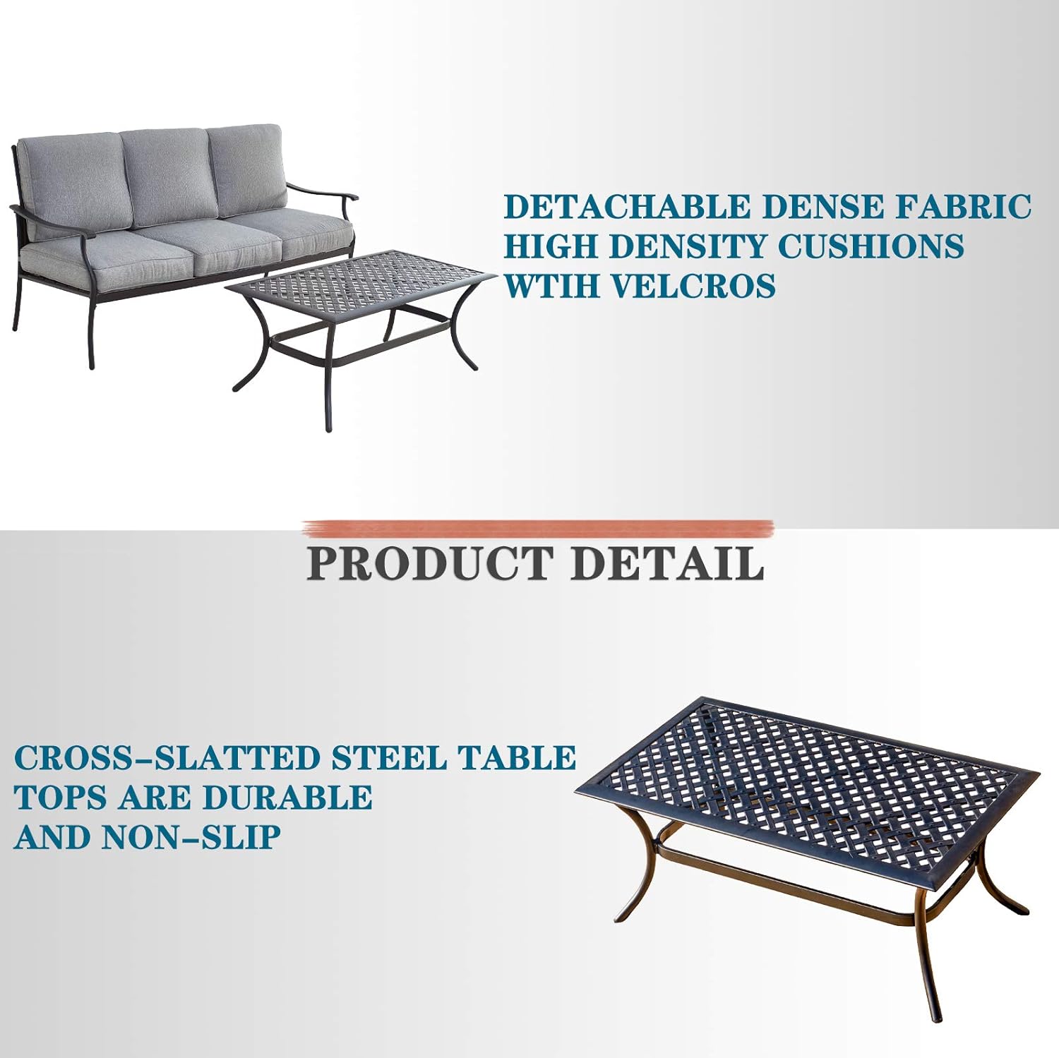 Festival Depot 2Pcs Conversation Set Metal Patio Sofa with Thick Cushions and Coffee Table Outdoor Furniture for Deck Garden (Grey)