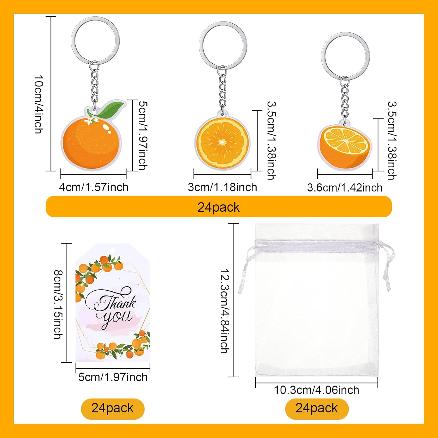 Little Cutie Baby Shower Party Favors Includes Orange Keychains White Organza Bags Thank You Tags Fruit Theme Party Favors School Rewards for Birthday Bridal Wedding Party Return Gifts (48 Sets)