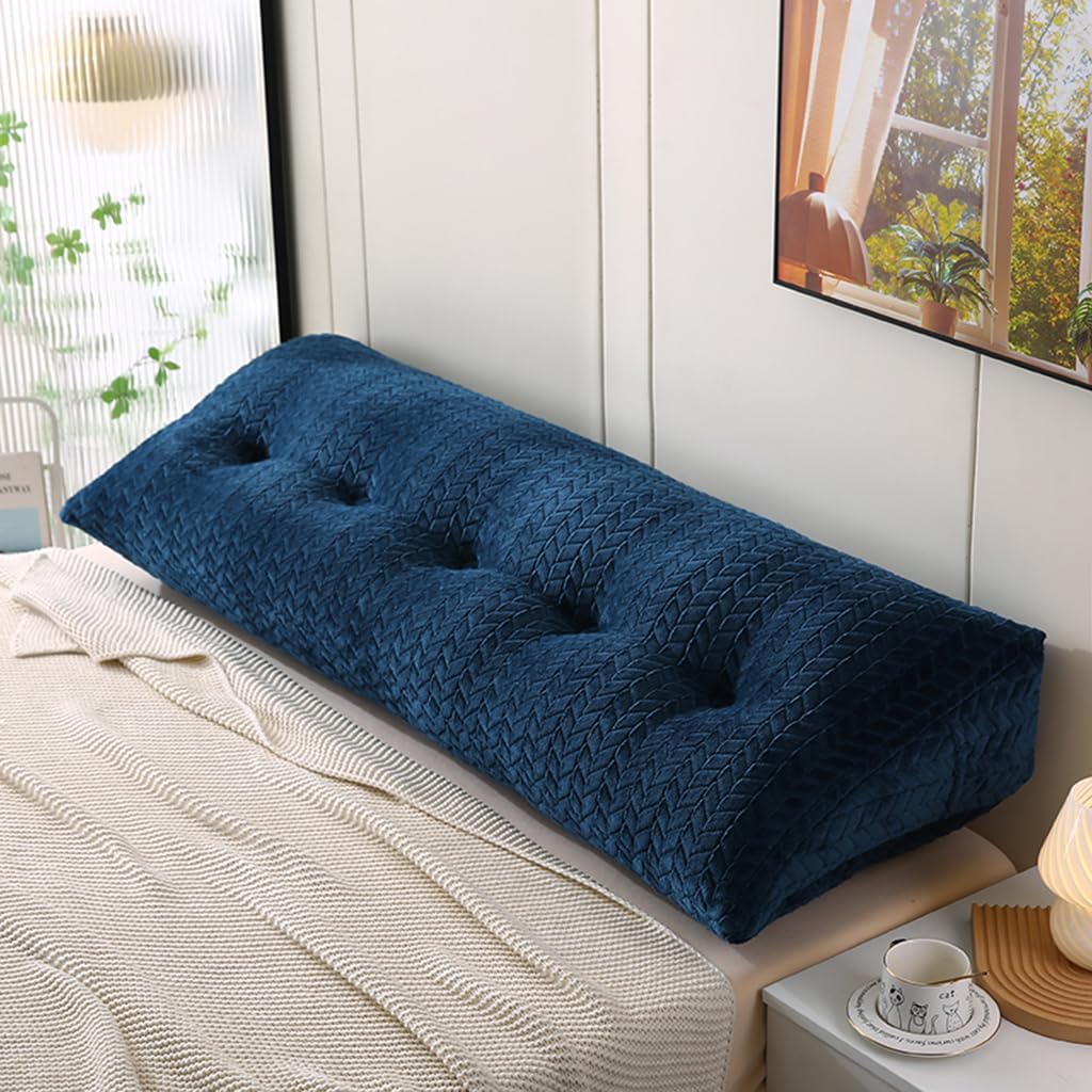 Bed Wedge Reading Pillow Headboard Daybed Cushion Backrest Triangle for Bed Sofa, Daybed Pillows for Sitting Up, Reading Or Working with Removable Cover,Blue,Full/137 * 50 * 20cm
