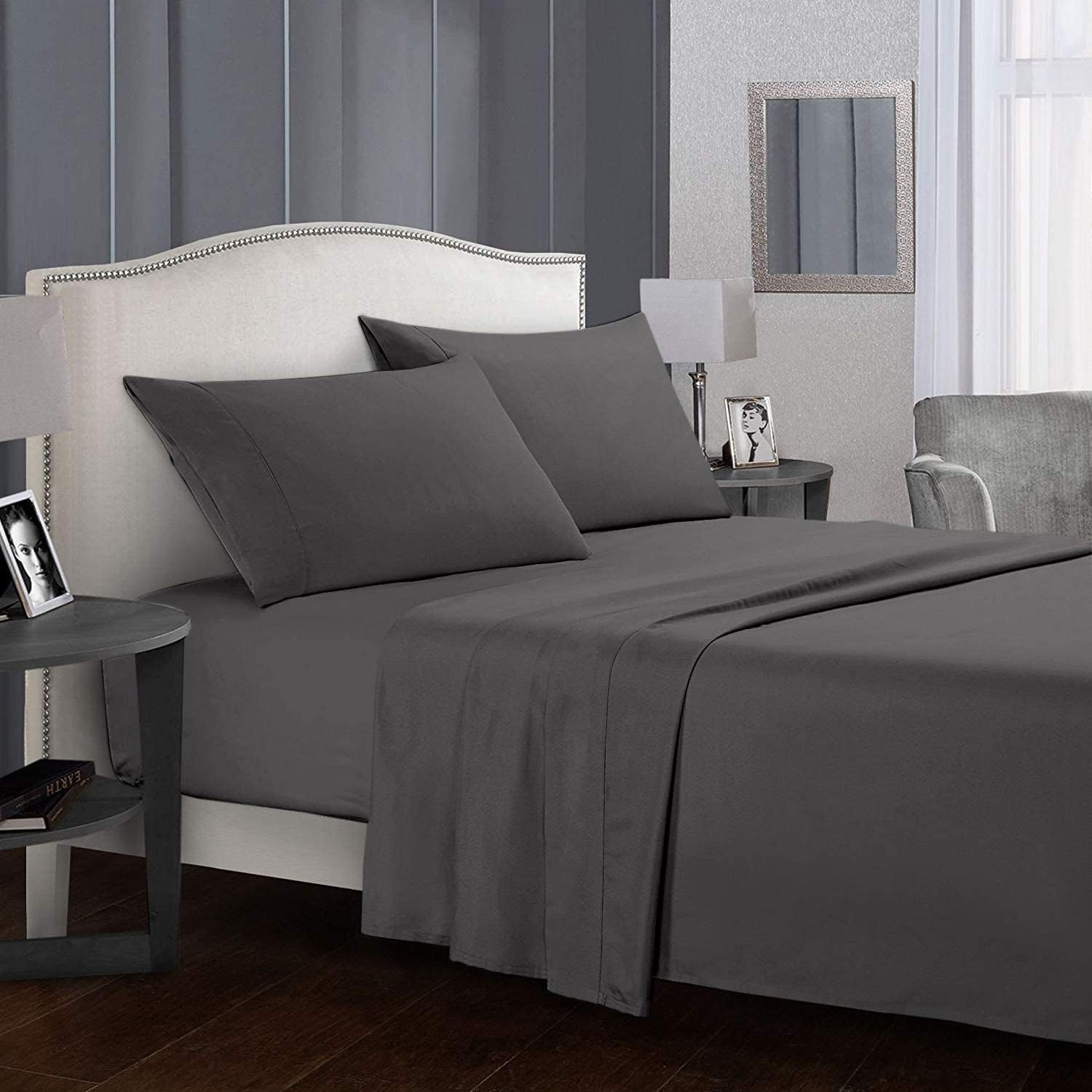 Magic Sheets 800 Thread Count 4 Piece Sheet Set 100% Egyptian Cotton Premium Sateen Finish Hotel Quality Bedding Extra Deep Pocket (1 Fitted Sheet 1 Flat Sheet 2 Pillow Cases) (King, Elephant Grey) : Home & Kitchen