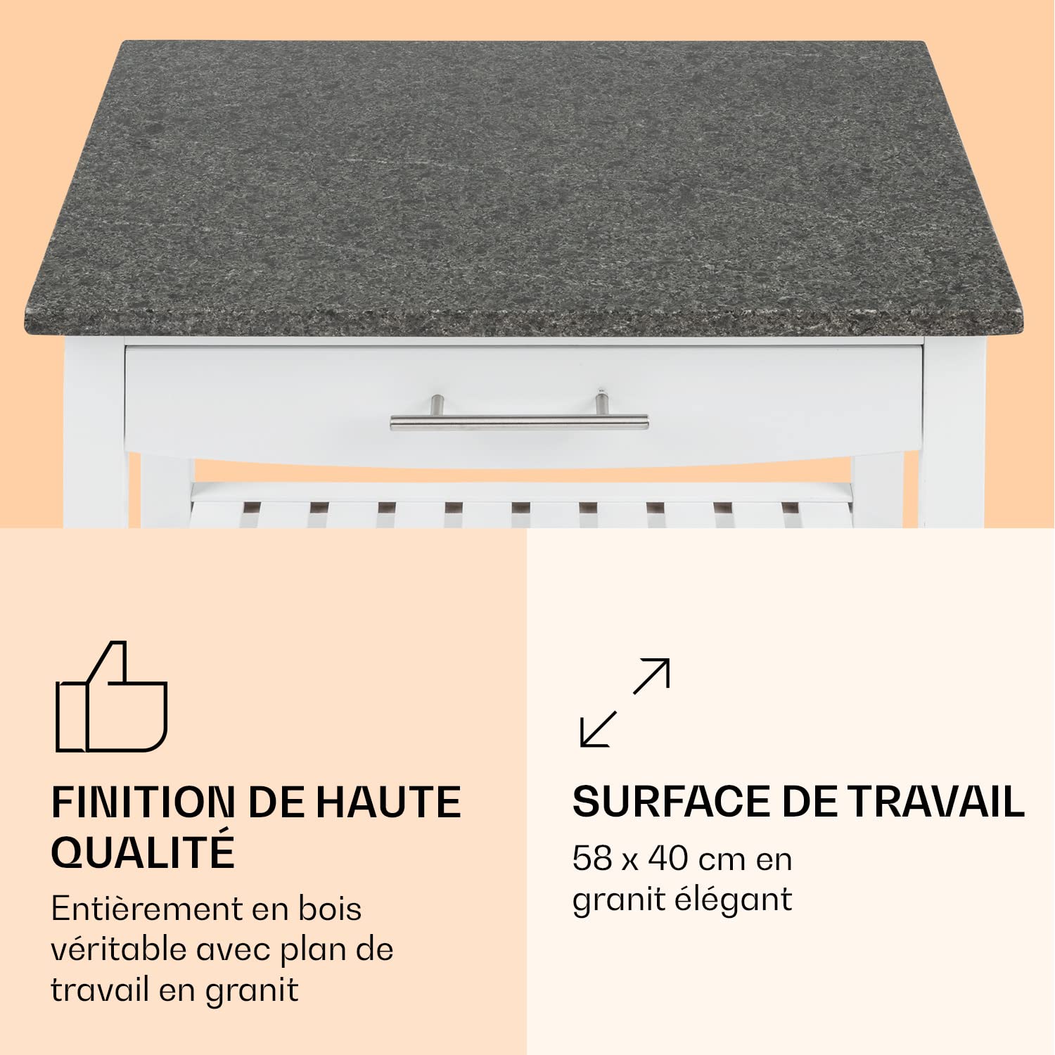 KLARSTEIN Desserte à Roulettes, Chariot de Rangement et Service sur Roulettes, Desserte Cuisine et Bar, Petite Etagere de Rangement pour Fruits et Légumes, Dessertes en Bois, Meuble Cuisine Rangement,