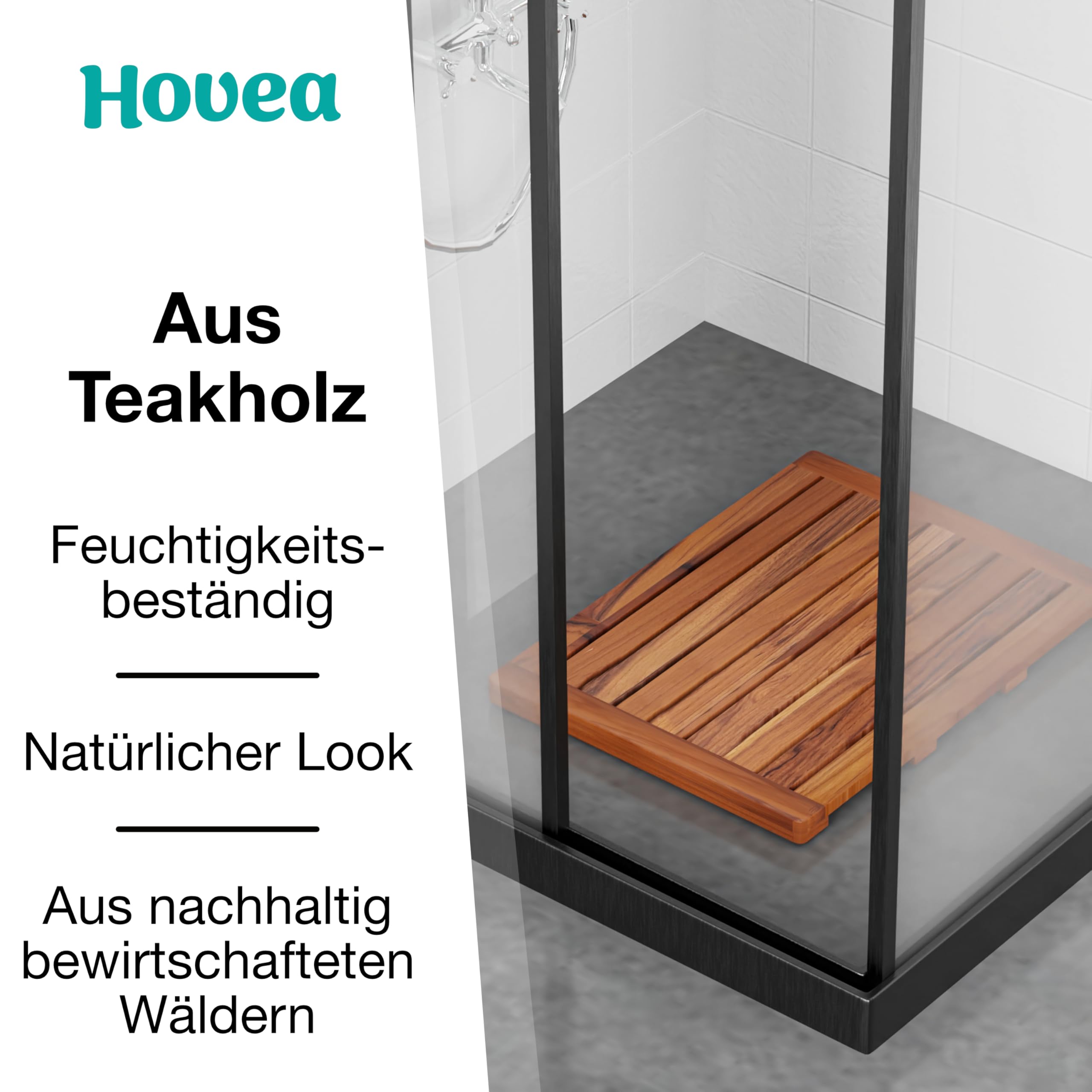 Badematte aus Teakholz 61 x 45 cm - Duschmatte Holz - Euchtigkeitsbeständig, Schimmelresistent und rutschfest - Saunamatte - Für Innen und Außen - Holzmatte Bad - CB6145