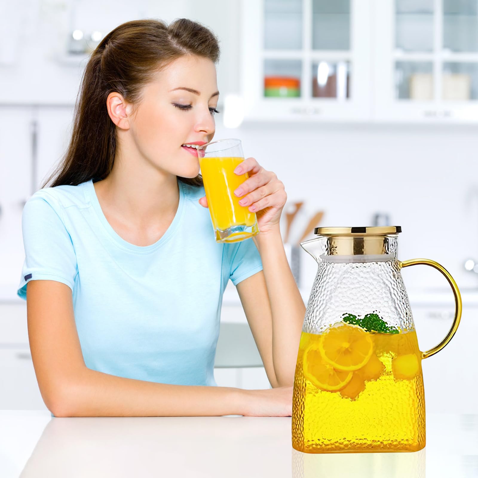 Caraffa In Vetro Borosilicato 1,8L – Brocca Per Acqua Con Coperchio Rimovibile – Adatta A Frigo E Fornello - 2