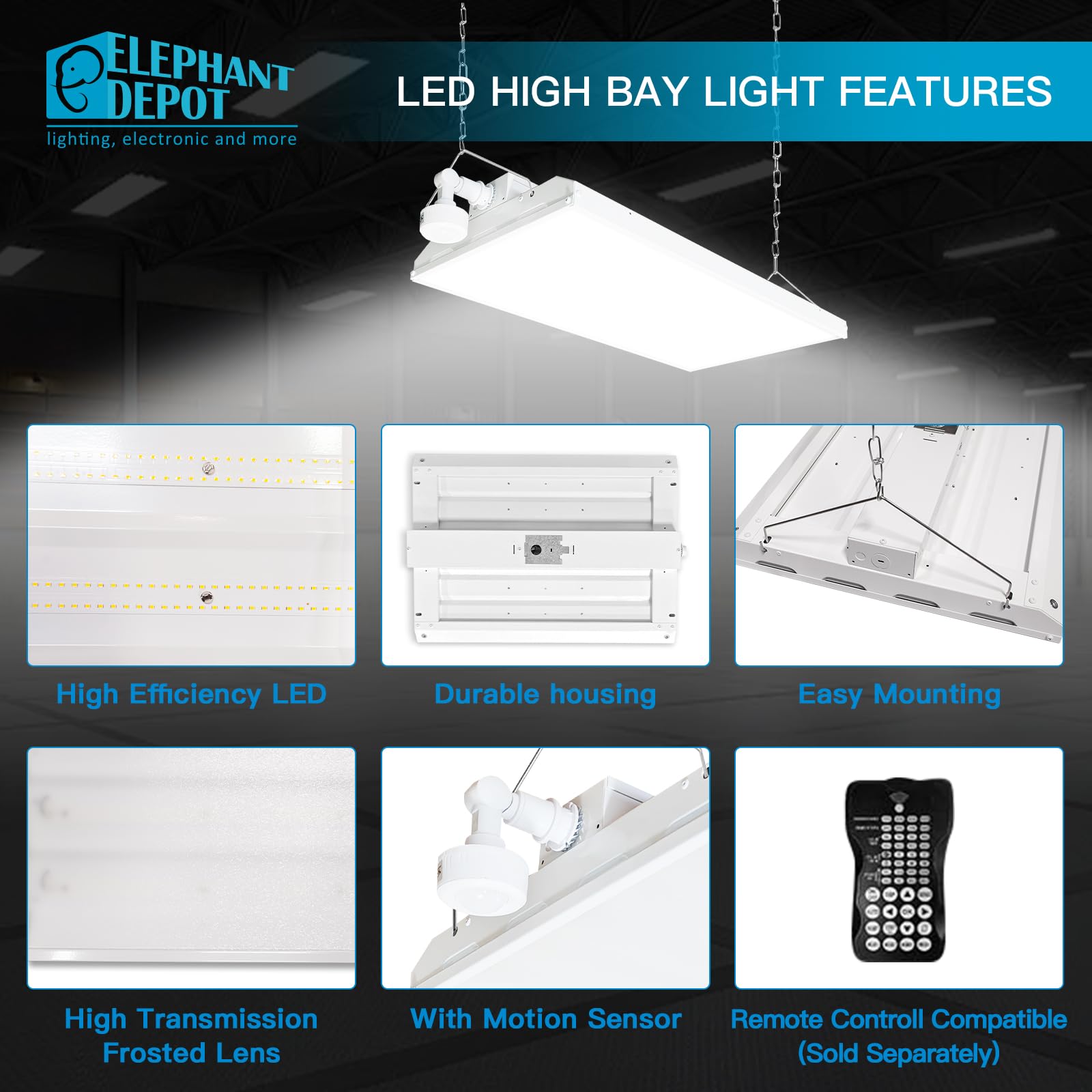 4FT 1000-Watt Equivalent LED Linear High Bay Shop Lights with Motion Sensor 300W 40500LM 135LM W 5000K High — view 4