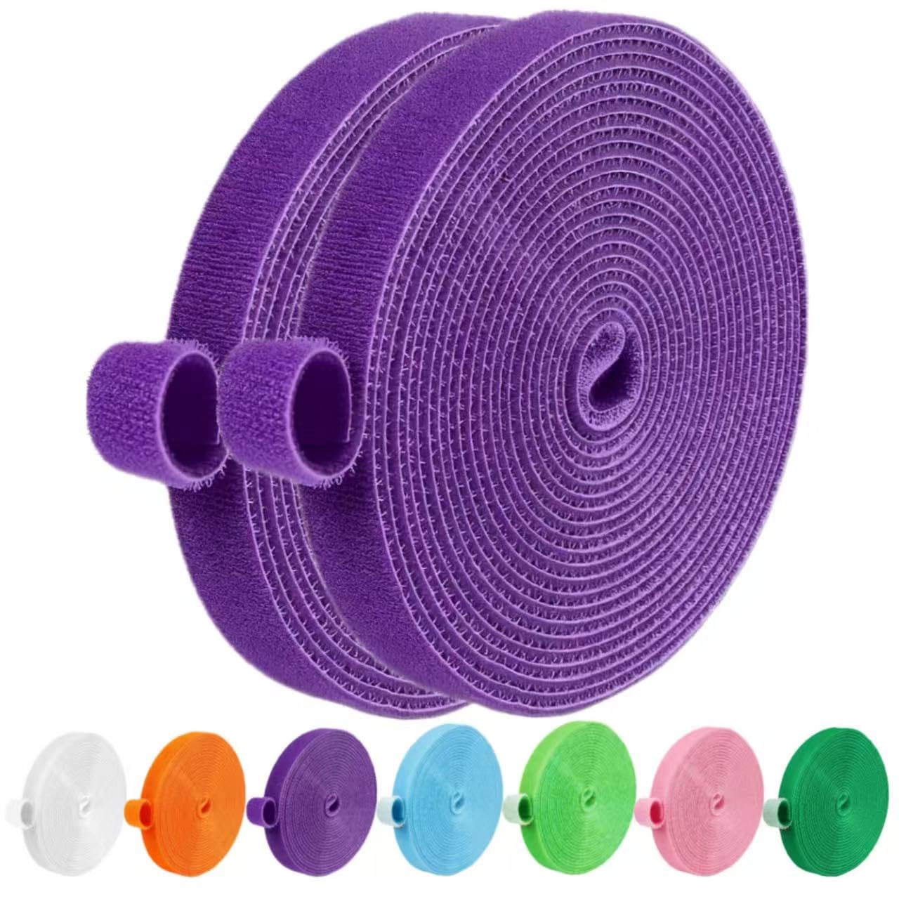 IFNOW 32FT Reusable Fastening Tape Cable Ties Double-Sided Hook-and-Loop Cable Management Tape Strength and Durability 0.4''/Width (2, Purple)